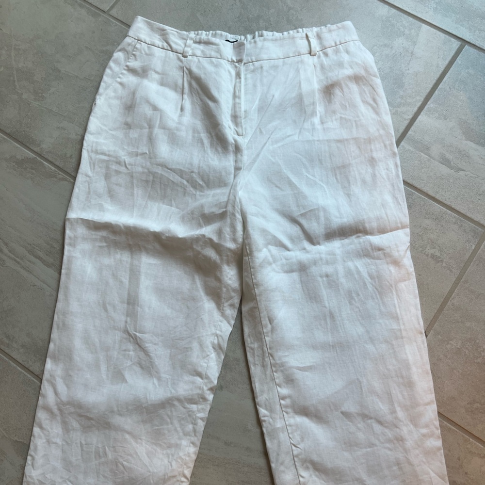 Talbots White Bristol Crop Pant Size 14P 100% Linen, Fully Lined